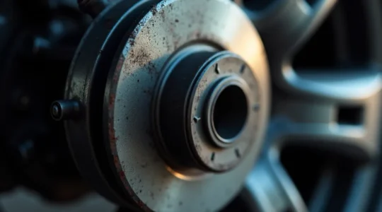 Gros plan sur un disque de frein automobile montrant les zones d'usure et de friction