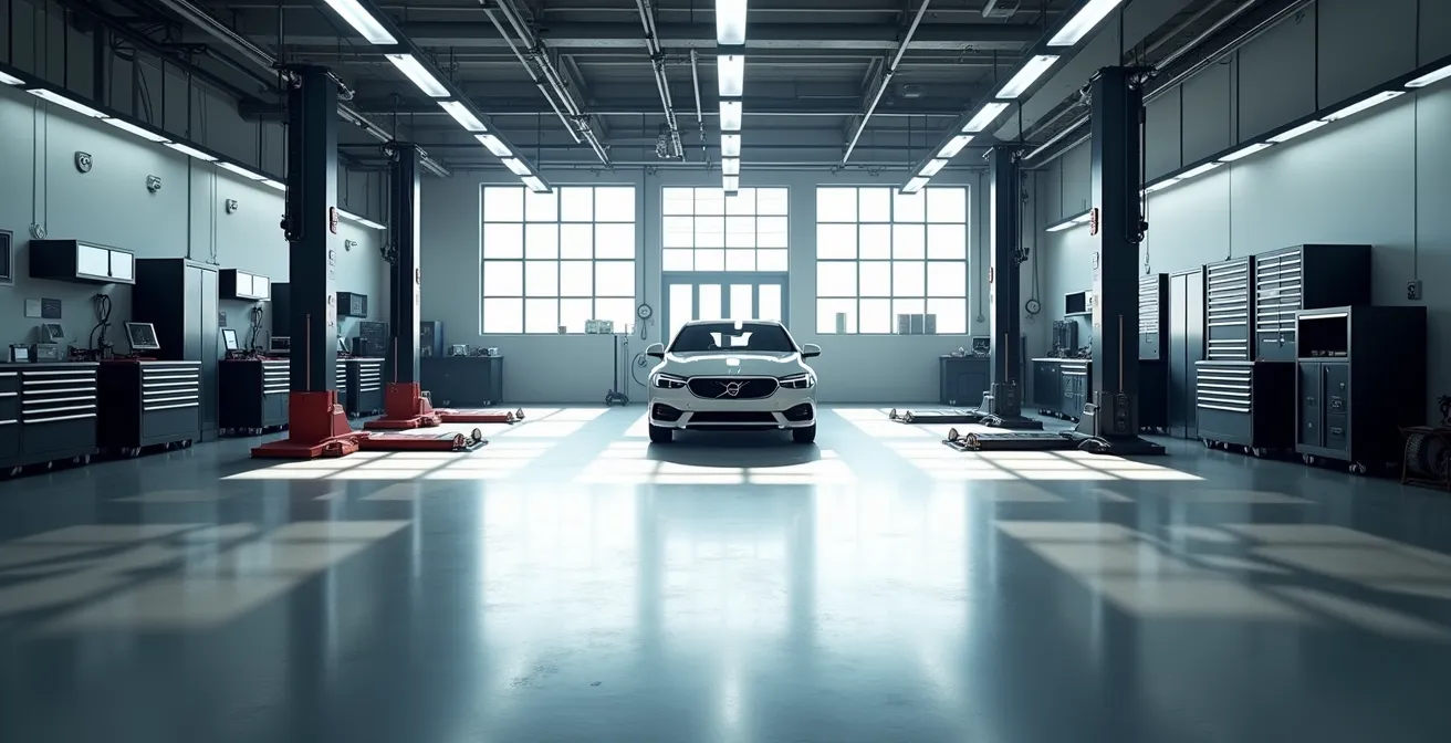 Vue d'ensemble d'un garage automobile moderne et épuré